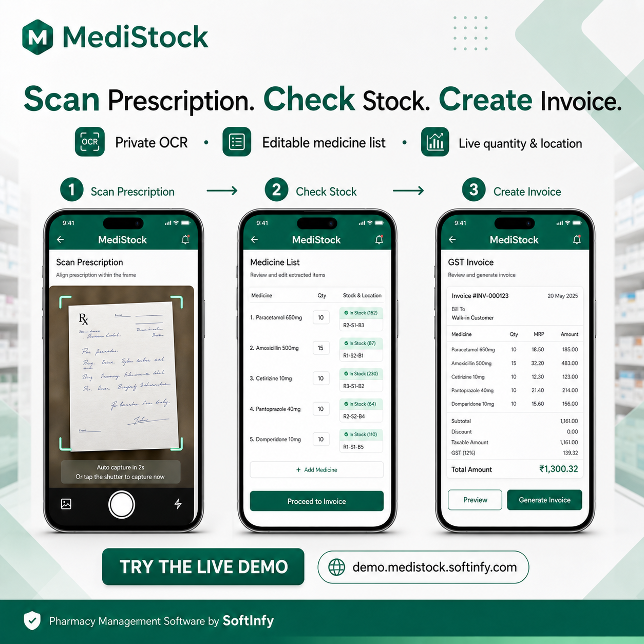 MediStock prescription to invoice workflow